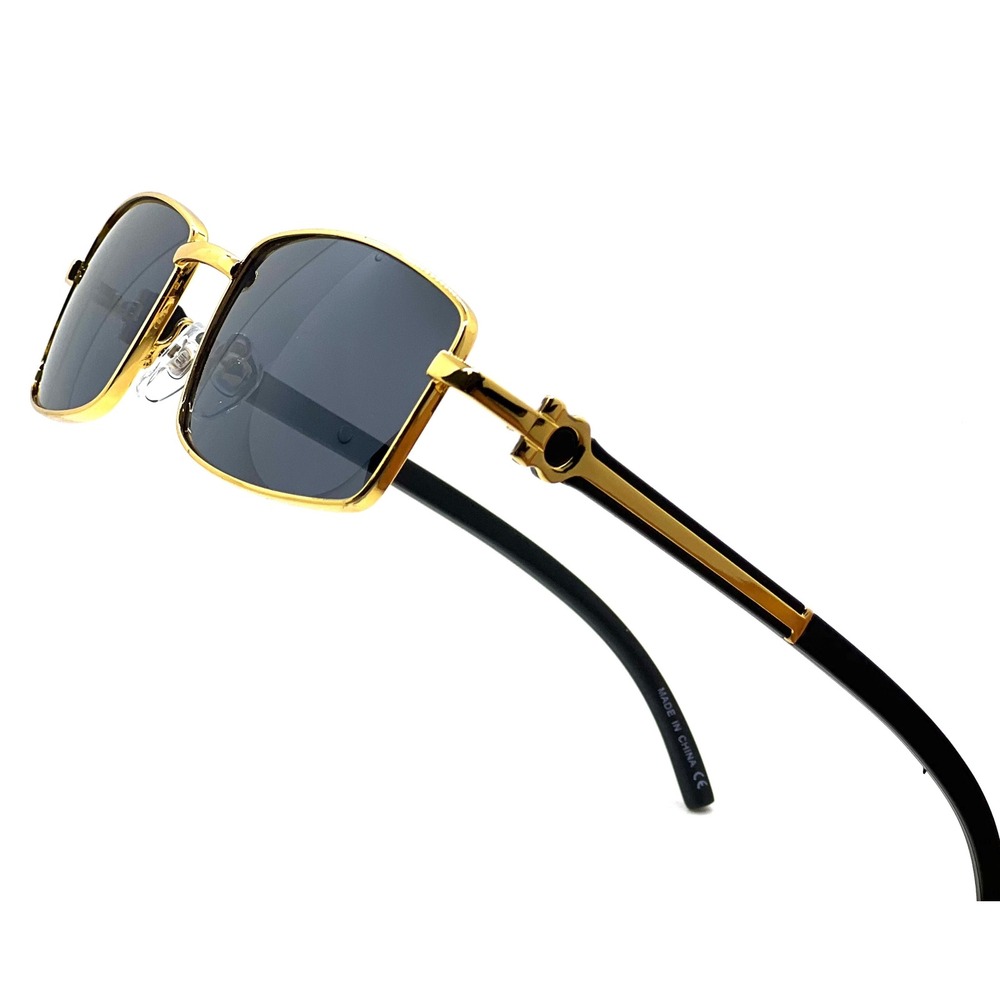 Mens Gold Frame Rectangle Sunglasses Fashion Modern Style Sun Glasses Shades New